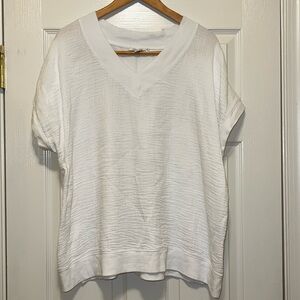 Chico’s XL (3) white short sleeve mixed media shirt.